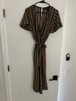 Striped Green Wrap Jumpsuit Dress Romper