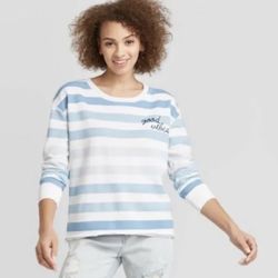 “good vibes” Striped Swearshirt 