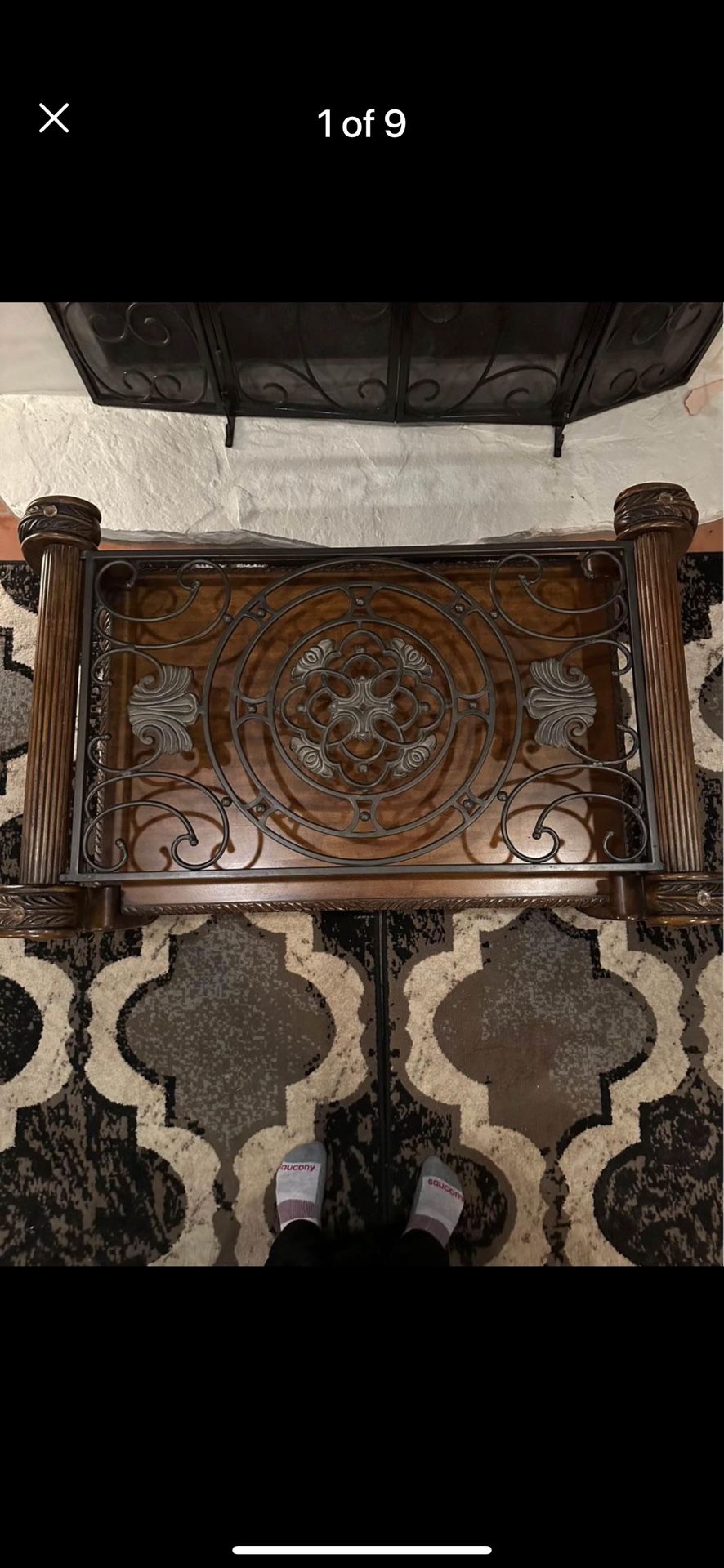 Wrought Iron And Wooden Coffee Table