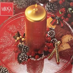 Vtg Mikasa Cut Lead Crystal "Holiday Splendor"  11.75" CANDLE HOLDER/CAKE PLATE