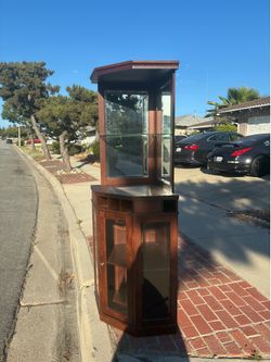 Corner Industrial Bar Cabinet for Liquor and Glasses Free Standing Farmhouse Wood Coffee Bar Cabinet Hutch