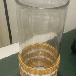 New Indoor/ Outdoor Weaved Basket/ Glass Lantern  Sz 12 Inches L x  6 Inches  Deep.   Cash