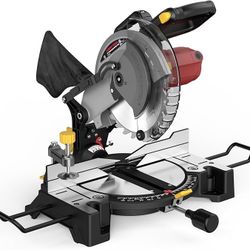 10-inch Compound Miter Saw, 5000RPM, 15 Amp, Single Bevel 0-45° with Extension Table, 36T Blade, Power Saw for Metal, Plastic, Wood, Laminates