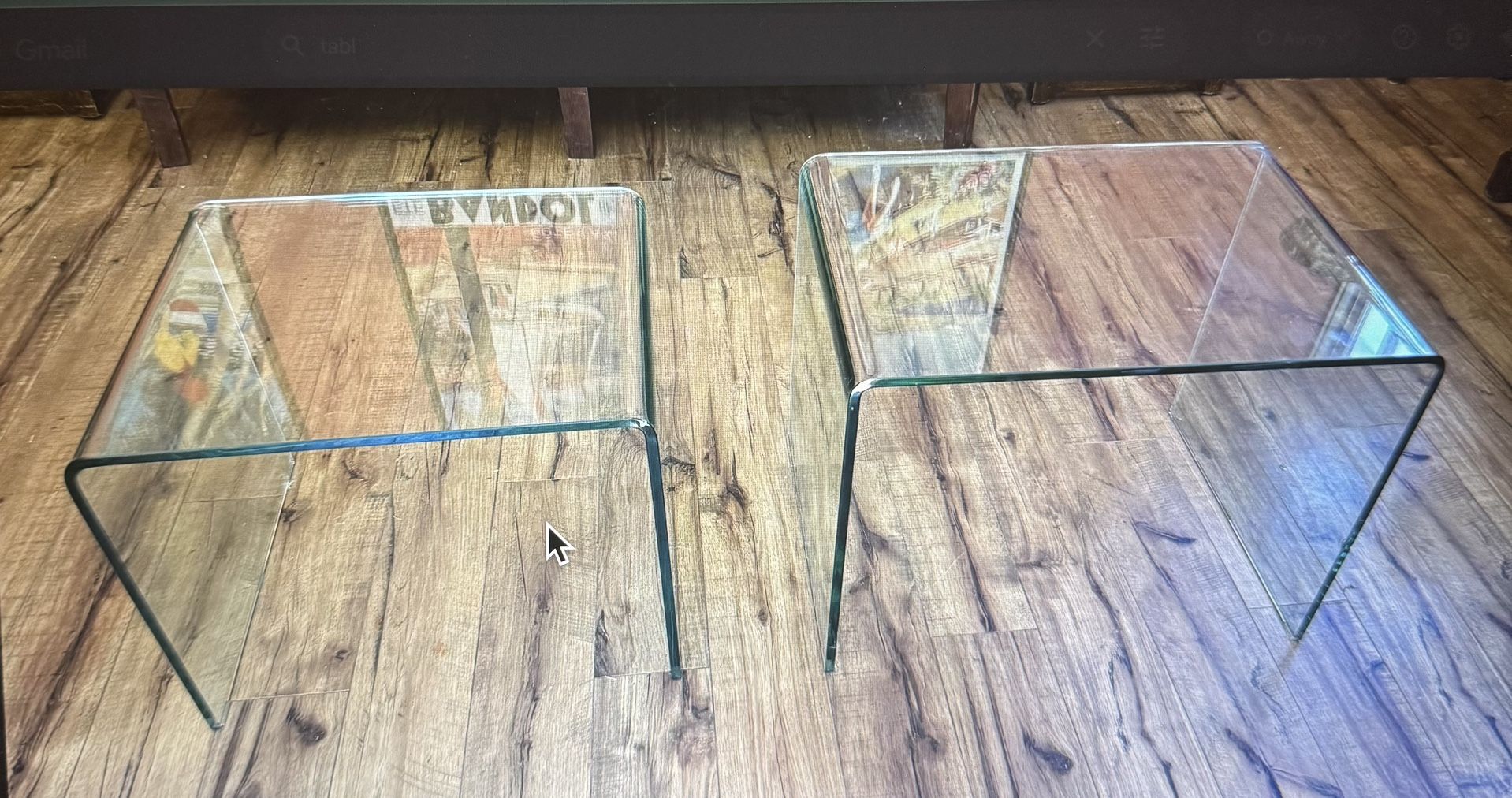 Two Bent All-Glass End/Side Tables