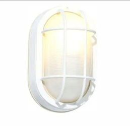 Hampton Bay 8.5 in. White Oval 1-Light Outdoor Bulkhead Light Wall Lamp with No Bulb Included