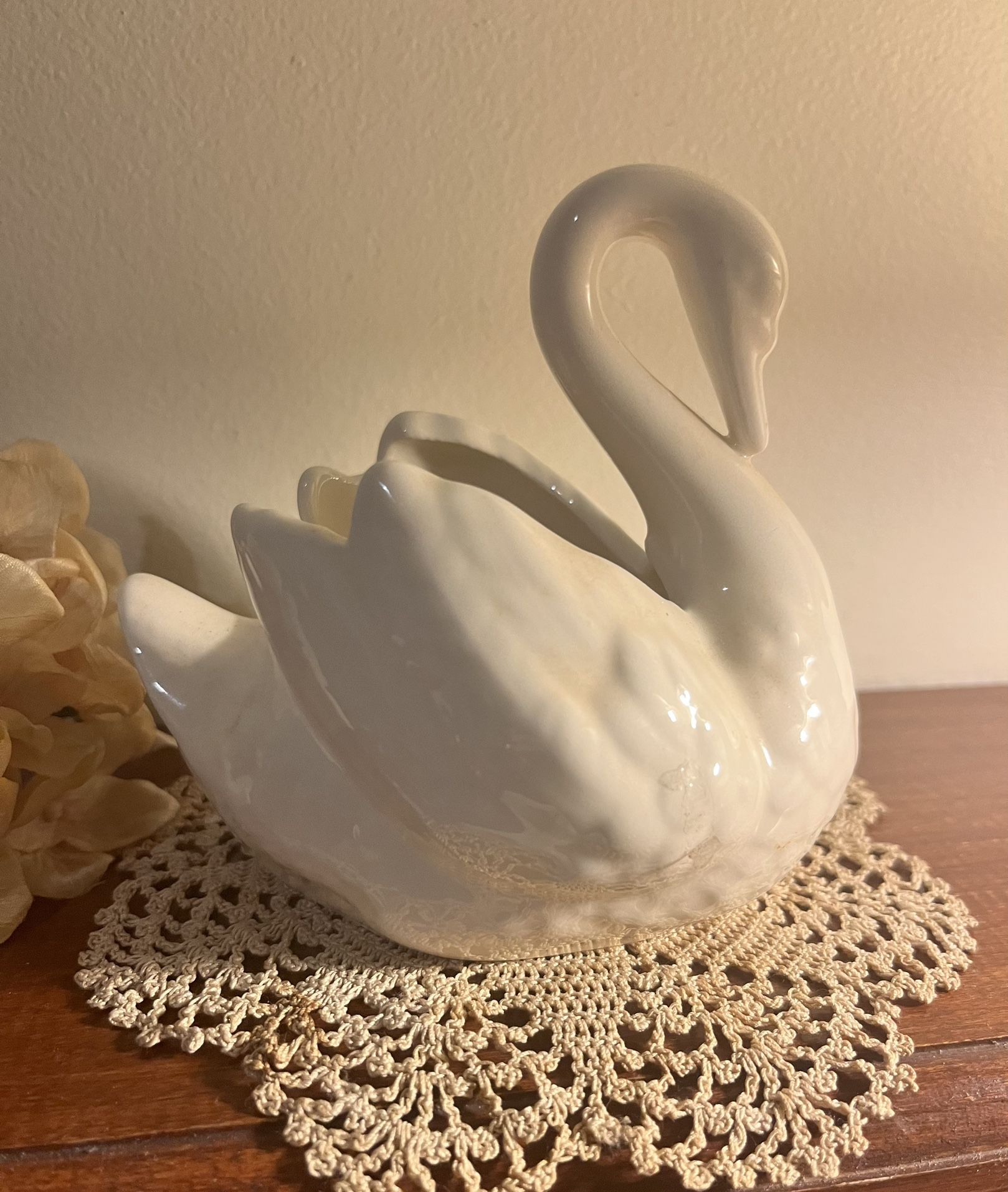 Vintage Ceramic White Swan Planter