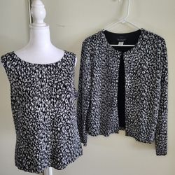 Dressy 2 Piece Jacket Set Black & Silver Metallic Size XL