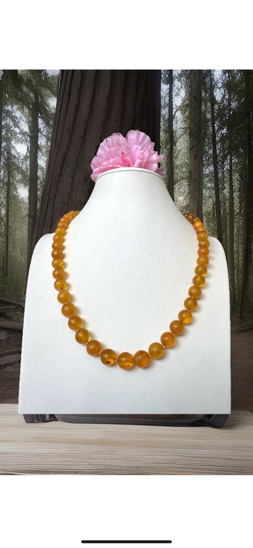 Vintage & Gorgeous Round 10mm Egg Yolk And Translucent Baltic Amber Necklace 22”inch & 29grams