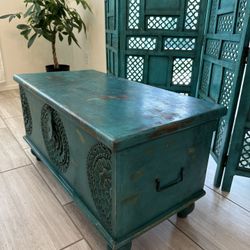 Antique Turquoise Room Divider + Storage Chest (Coffee Table) 