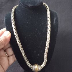 Vtg Two Toned Byzantine Style 16" Necklace With Movable Pendant