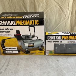 Central Pneumatic Oilless Airbrush Compressor And Deluxe Airbrush Kit
