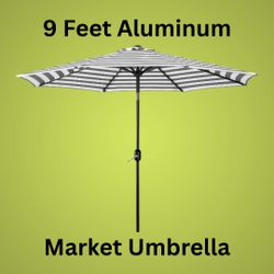 9 FT Aluminum Outdoor Market Umbrella with Crank and Push Button Tilt, No Base Included