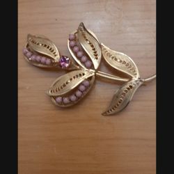 Flower brooch gold finish & cannetille filigree design