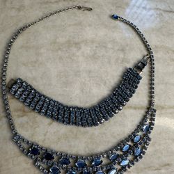 Vintage 1950’s Blue Rhinestone Necklace And Bracelet 