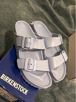 Birkenstock dusty blue slides