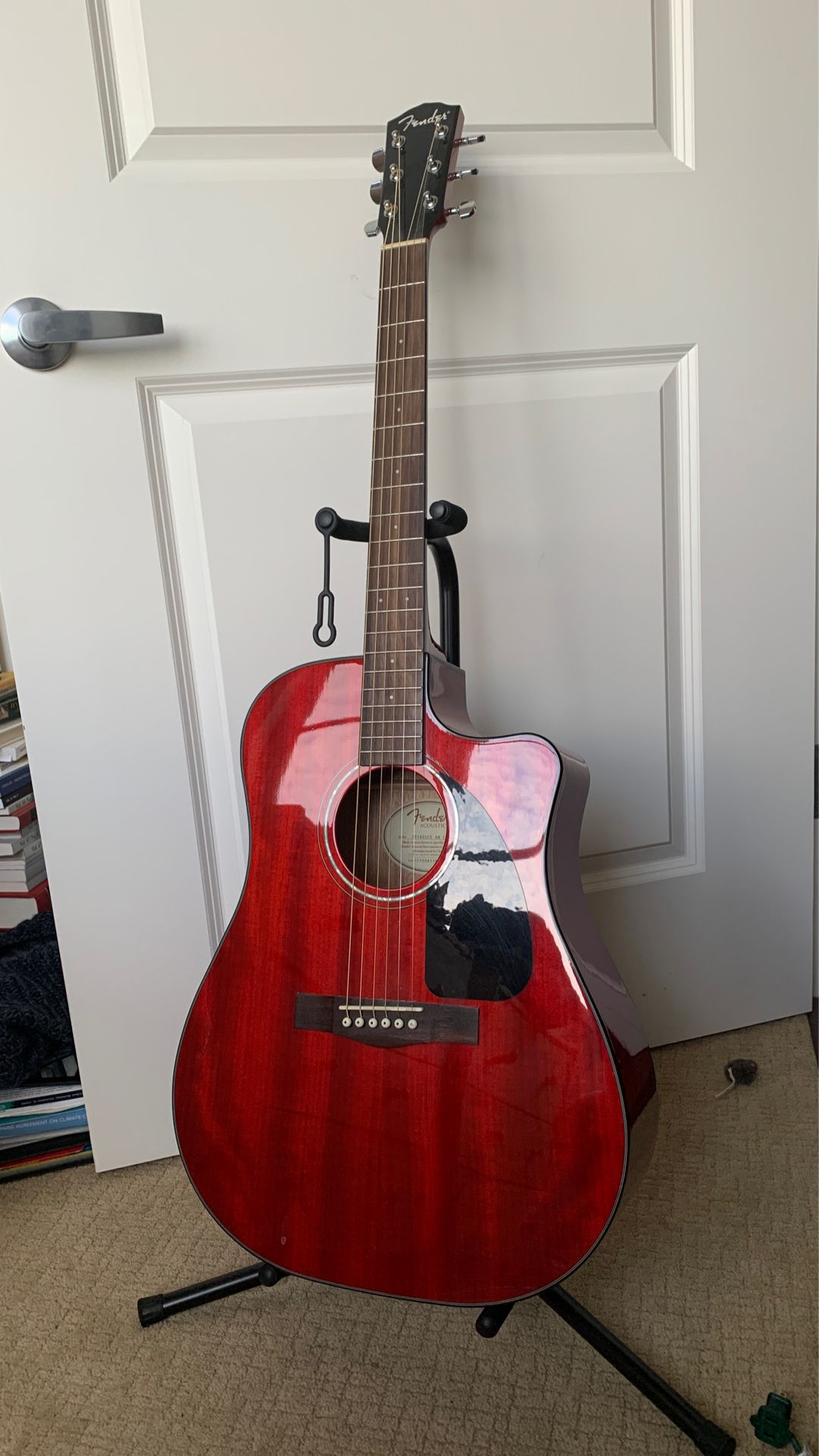 Cherry Red Acoustic-Electric Fender Guitar