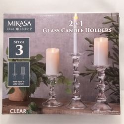 Mikasa 2 in1 Glass Candle Holders Set of 3
