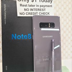 SAMSUNG GALAXY NOTE 8 64GB UNLOCKED.  DRONE $1 DOWN TODAY REST IN PAYMENTS.NO CREDIT CHECK 