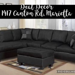 New All Black On Black Sectional Sofa Couch Optional Ottoman