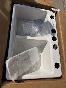 NEW Kohler Riverby 33” Double Bowl Equal Undermount Cast Iron Kitchen Sink White