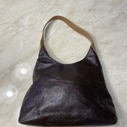NINE WEST DESIGNER SOFT LEATHER DEEP BROWN HOBO BAG HANDBAG WITH SNAP CLOSURE AND INTERNAL ZIPPER