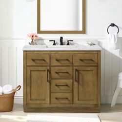 Athea 42 in. Single Sink Almond Latte Bath Vanity with White Engineered Marble Top