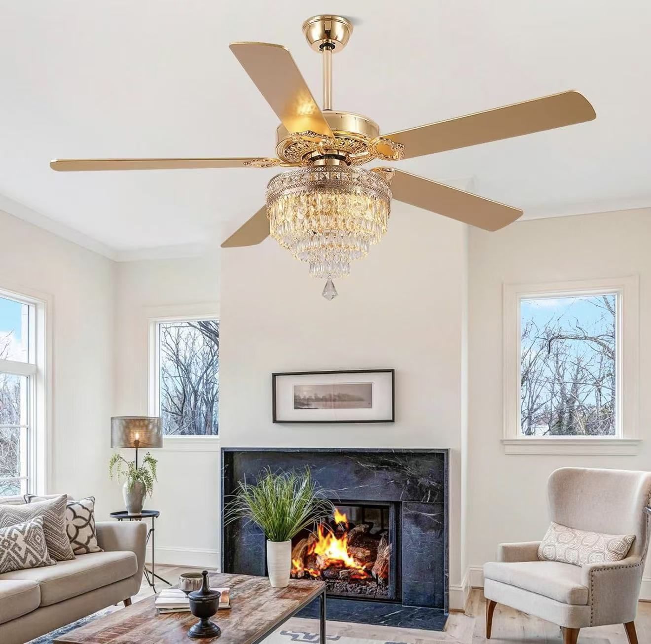 Glass ceiling lamp with lights