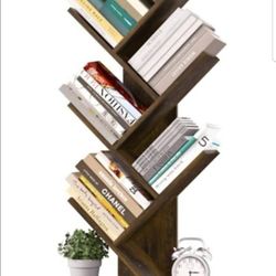 Tree Bookshelf - 6 Shelf Retro Floor Standing Bookcase, Tall Wood Book Storage Rack