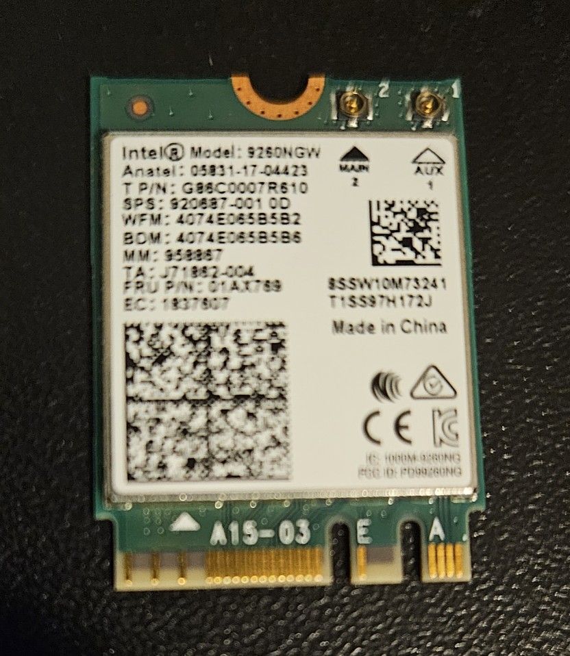 Intel Wireless AC 9260 Wi-Fi 5 (802.11ac) 2.4Ghz/5Ghz with Bluetooth 5.0