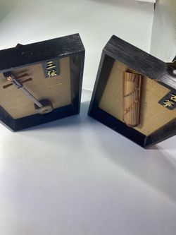 Vtg Chinese Miniature Musical Instrument Shadow Box Lot-Sanxian Guzheng. As Is
