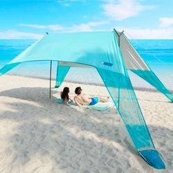 🔥new inbox🔥15x9FT Beach Tent for Family, with UPF50+ Protection, Includes Sand Bags, Ground Pegs, Stability Poles,