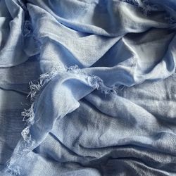 Nordstrom Light Blue Cotton Scarf with Frayed Edges