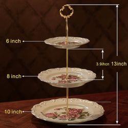 3 Tier Dessert Stand With Beautiful Rose Design 