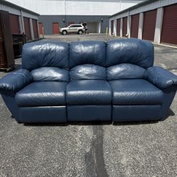 Blue Leather Recliner Couch