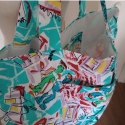 Blue and Red Spacious Tote Bag with Vibrant Design