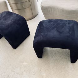 2 Black Suede Fabric Ottoman/Foot Stools