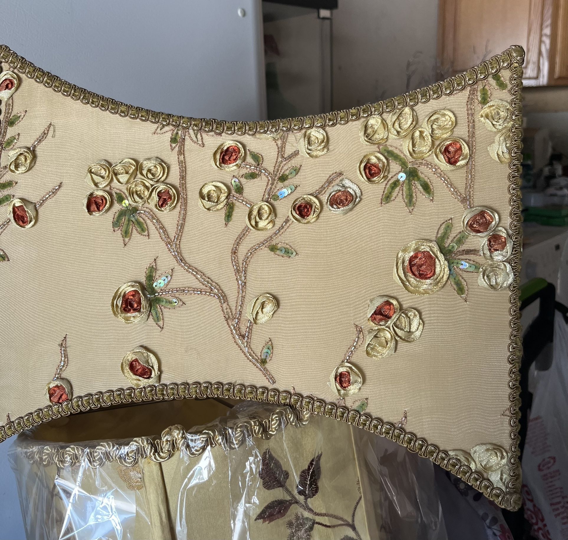 👁️ NEW Gorgeous Embroidery On Fabric Shades $60 Each 🎈