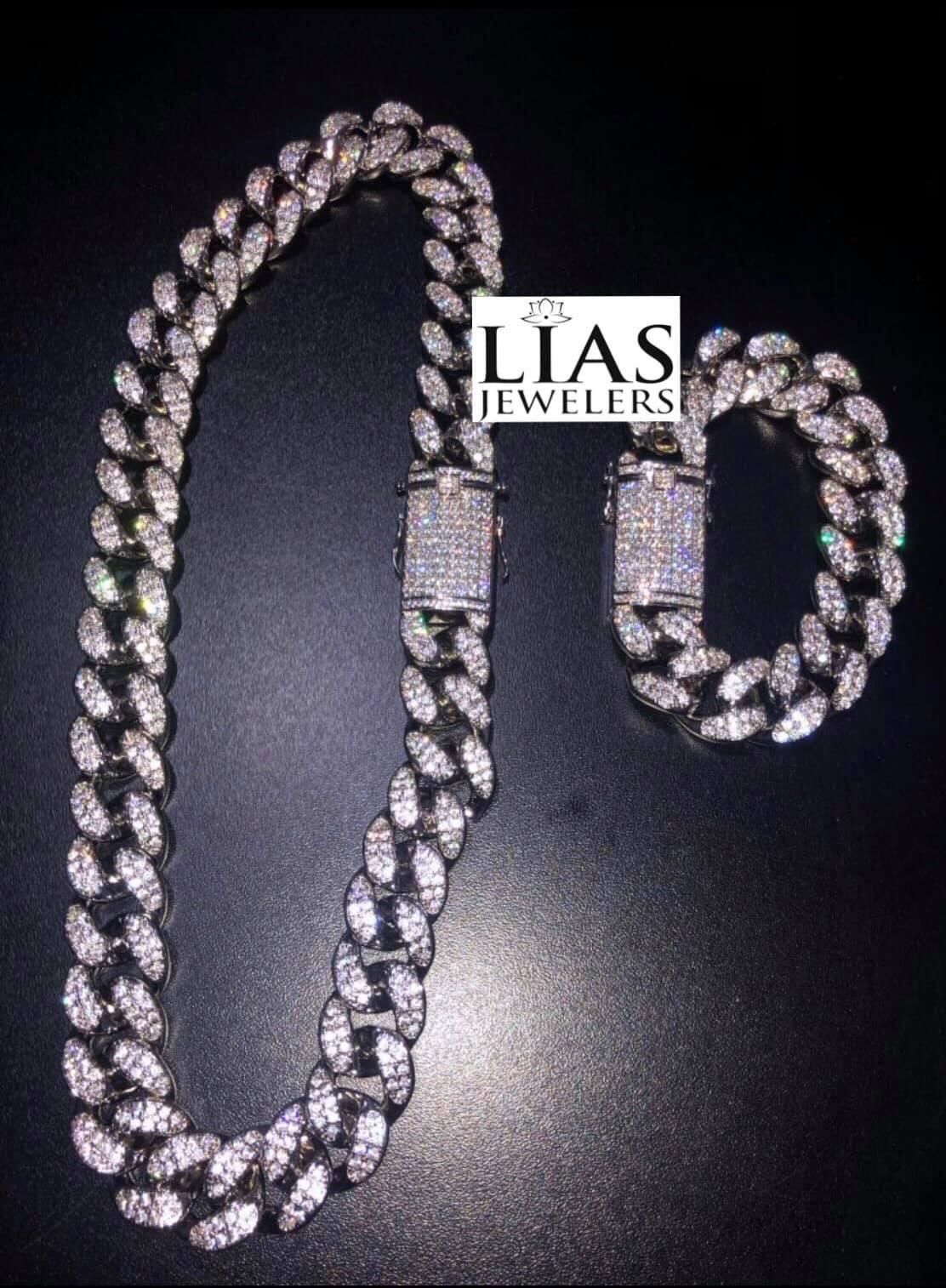 New 18 k white gold Cuban link chain and bracelet