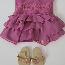 American Girl Doll 2006 Embroidered Party Dress , Sandals Rare