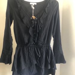 Honey Punch Mini Black Dress, Flare Sleeve, Small