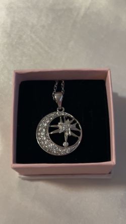 14k white gold filled star and moon pendant