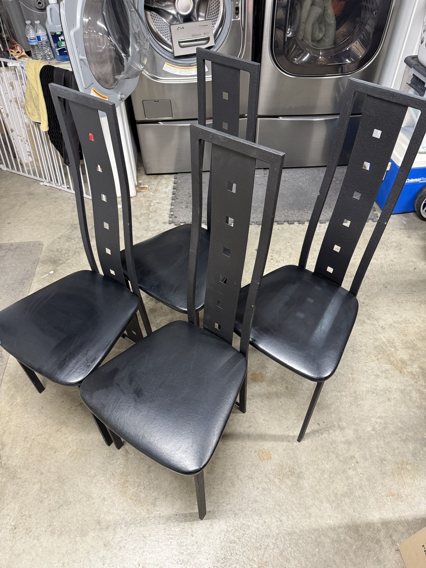 Dining Chair Set w/ Black Leather Seats and Metal Backing
