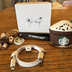 Excellent AirPods Pro Model A2190, Charging Case & 2 Starbucks Frappuccino Design Case, Keychain & Charge Cord