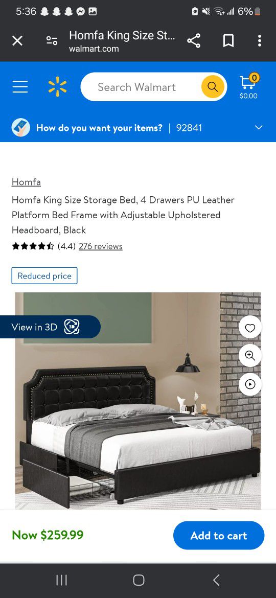 King Size Storage Bed, 4 Drawers PU Leather Platform Bed Frame with Adjustable Upholstered Headboard, Black