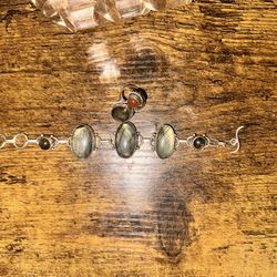 Labradorite Bracelet And ring 925 Sterling Silver