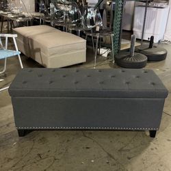 New Only $85!! 48” Rectangular Storage Ottoman Bench Linen Fabric Tufted Footrest Flip Top for Bedroom Available In Blue Gray And Beige