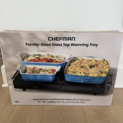 NEW NIB Chefman Electric Warming Buffet Tray Adjustable Temperature Control Large 21”x16” Glass Top