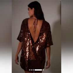 SLA the label bronze brown WINNIE T-SHIRT DRESS sparkly sequin tunic party