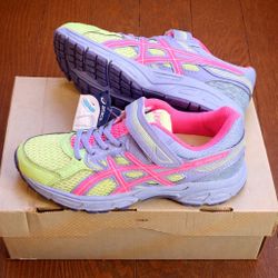 ASICS Kids Running Shoes Size US 2 EU 33.5 C564N Hook & Loop Pink Green Purple w/ Box