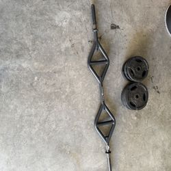 T-Grip Bare Bell Bar With Weights. Includes 4 5lb Plates And 2 10lb Plates